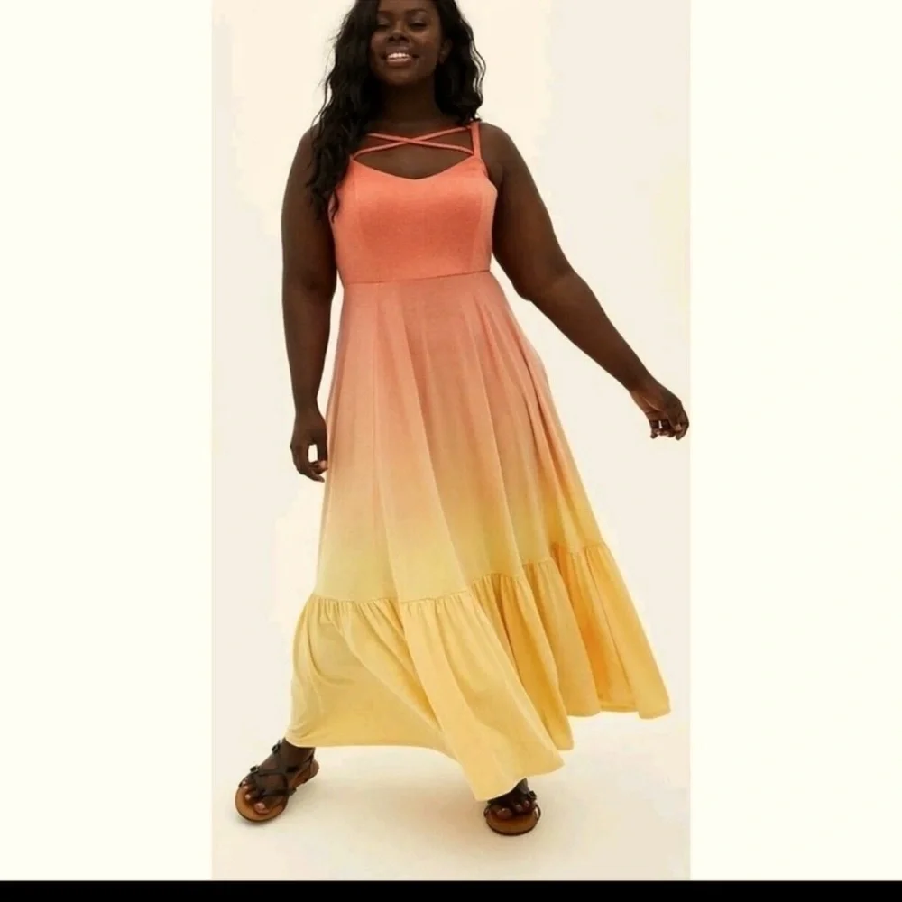 Orange and Yellow Tiered Ruffled Sundress - Picture 1 of 5